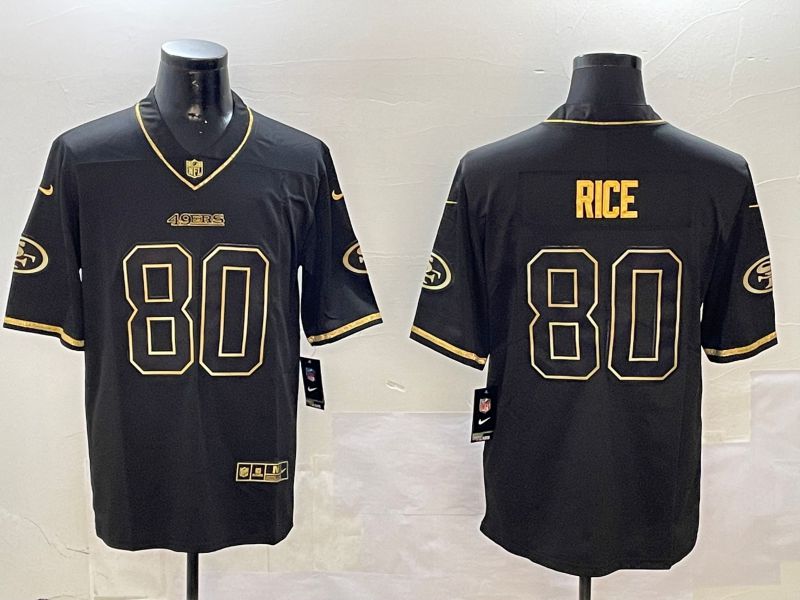 Men San Francisco 49ers 80 Rice Black Gold Throwback 2024 Nike Limited NFL Jersey style 1